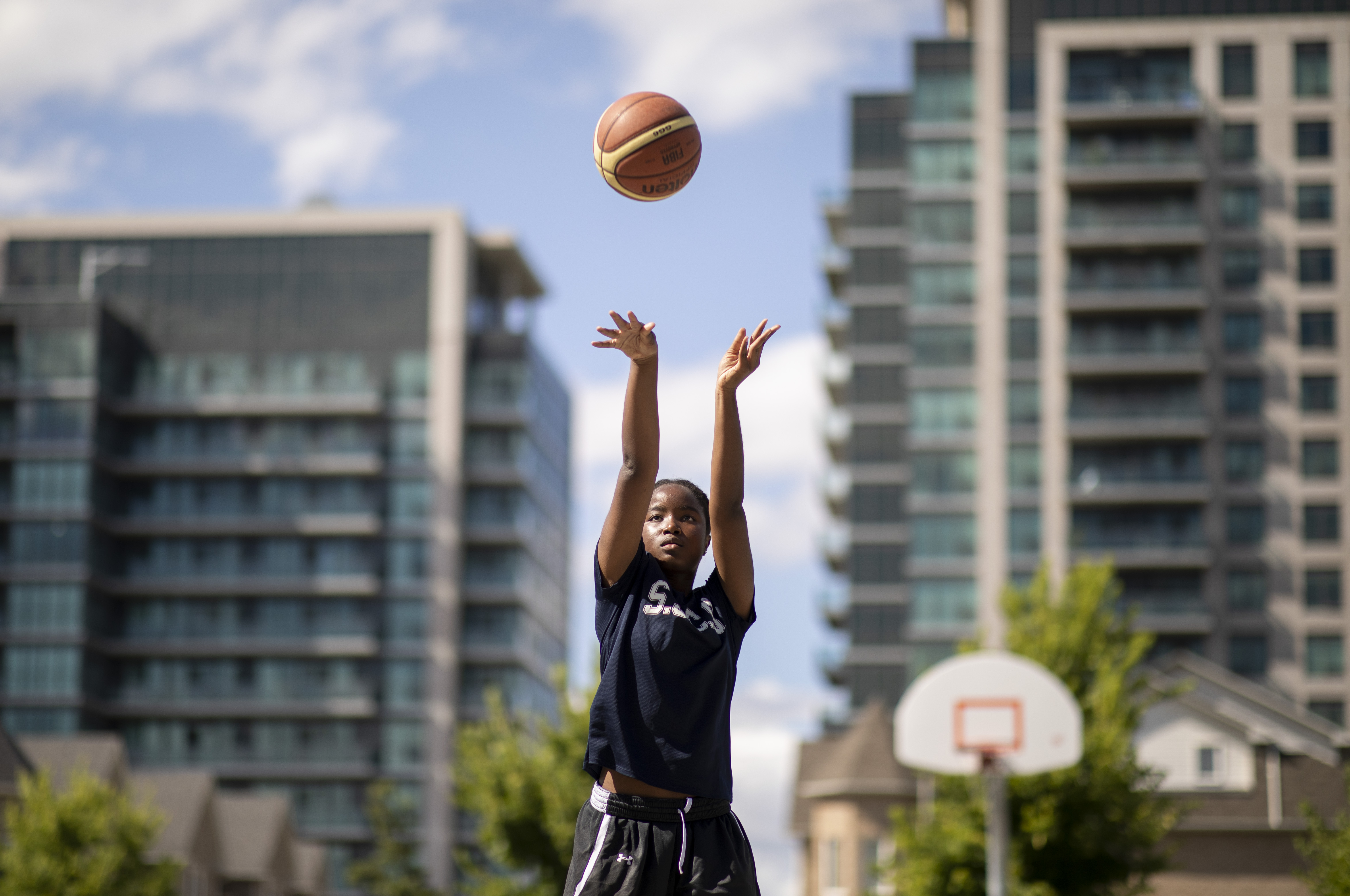 “I just want to keep improving my game, keep reinventing myself in basketball, and I feel like she can really help me with that,” says Nakeisha Ekwandja of U of T basketball coach Michèle Bélanger (photo by Nick Iwanyshyn)