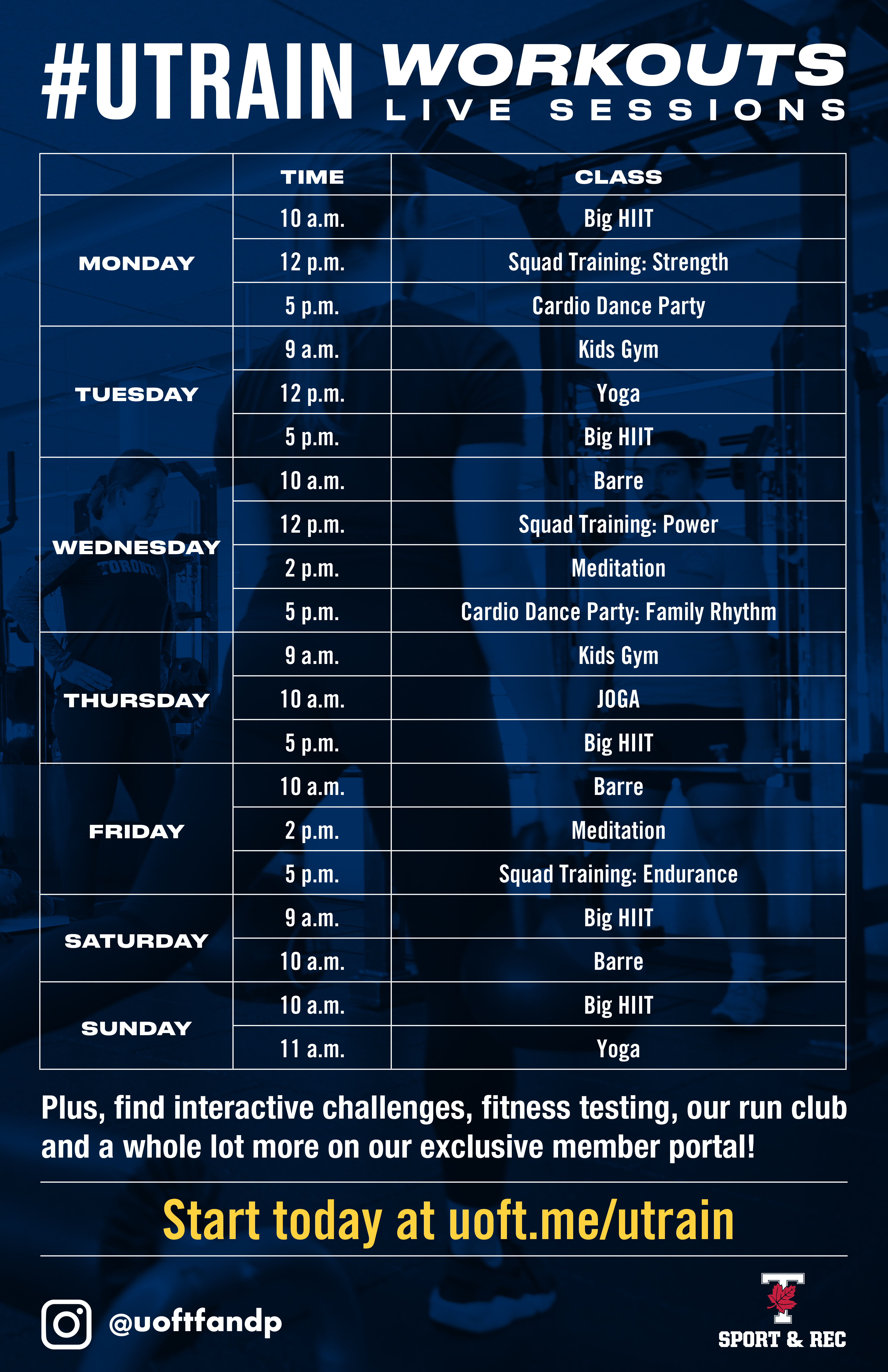 schedule of online fitness classes for summer 2020