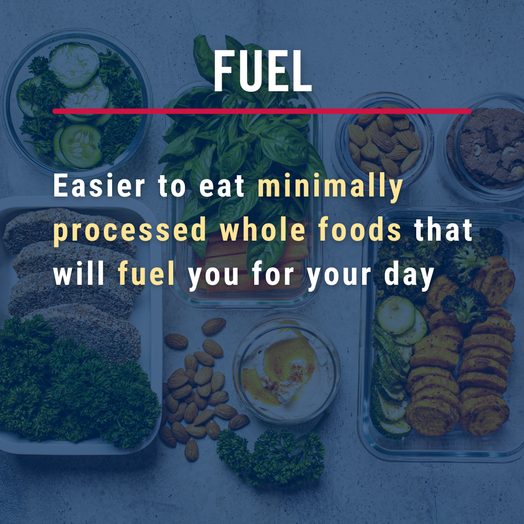 Fuel. Easier to eat minimally processed whole foods that will fuel you for your day.