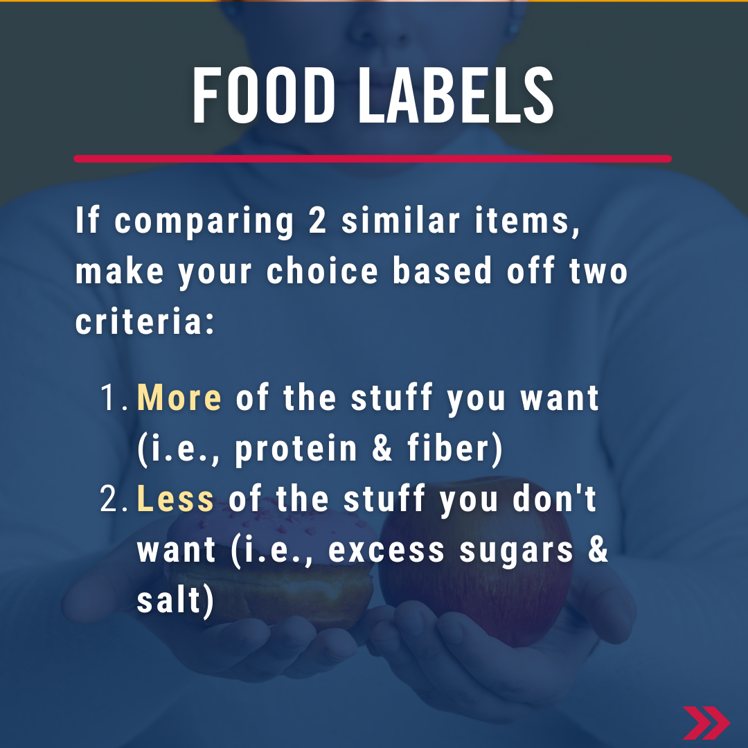 If comparing 2 similar items, make your choice based off two criteria: more of the stuff you want (protein & fiber) and less of the stuff you don't want (i.e. excess sugars & salt)