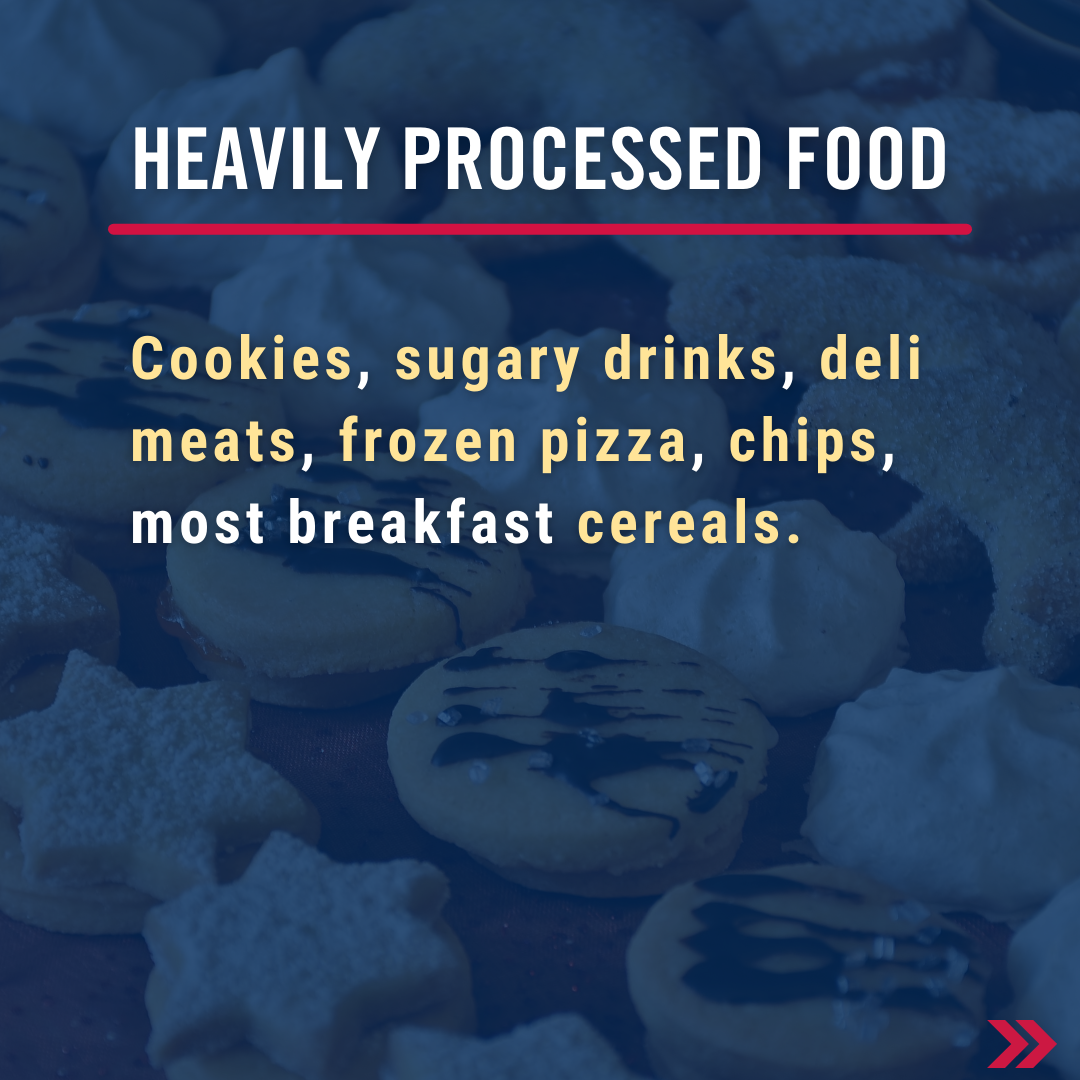 The most heavily processed foods are often the most convenient, such as crackers, chips, deli meat, soft drinks, frozen dinners and pizza, chips, and most sugary breakfast cereals