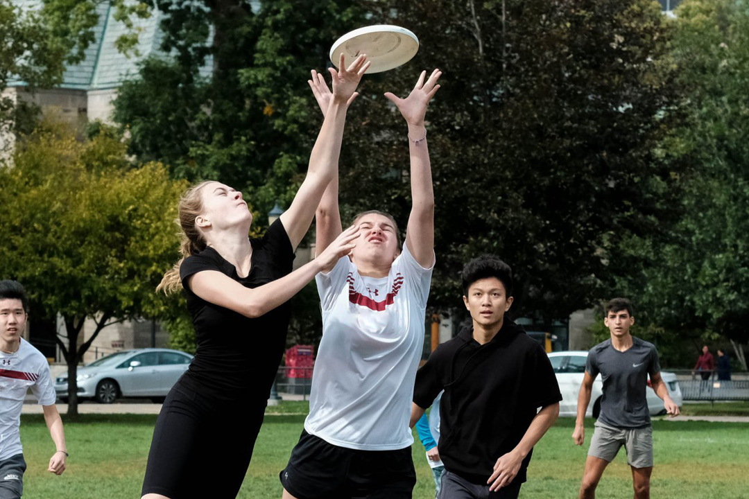 group playing frisbee