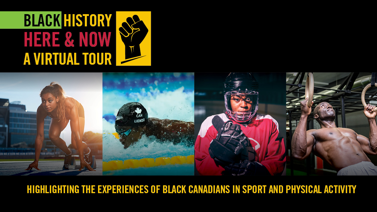 Composite images of Black athletes that reads: Black History Here & Now, a Virtual Tour