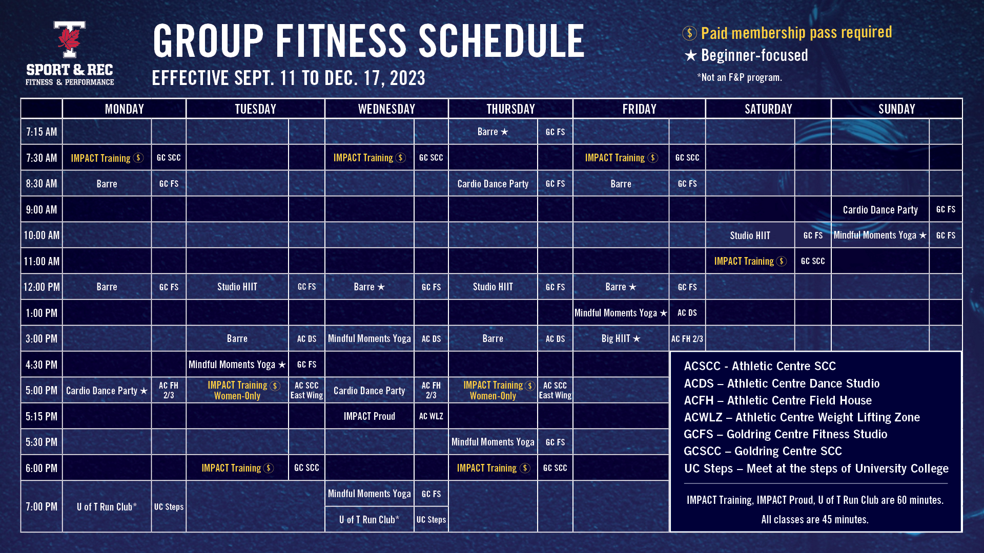 Fall group fitness schedule
