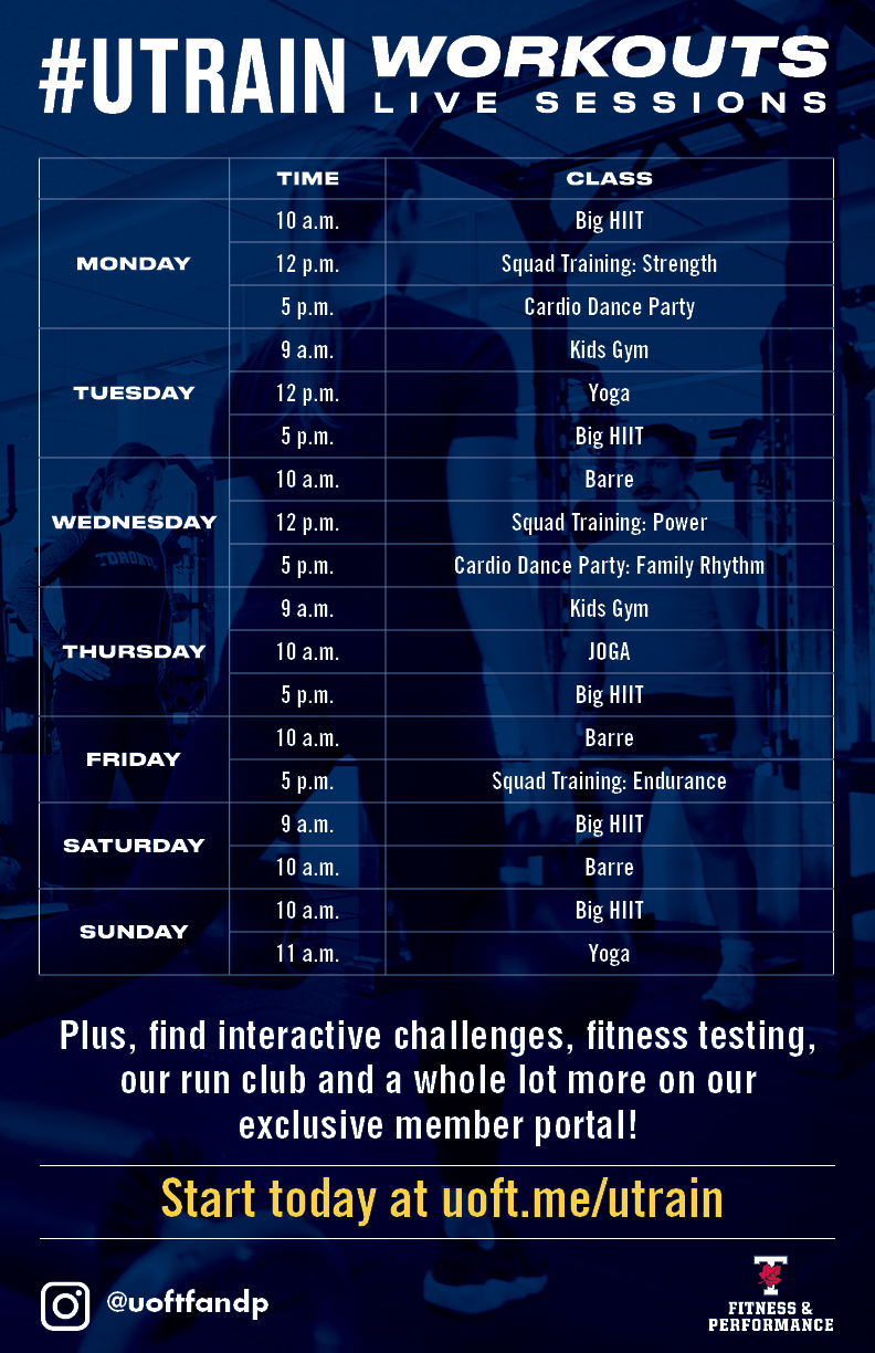 schedule of online fitness classes for summer 2020
