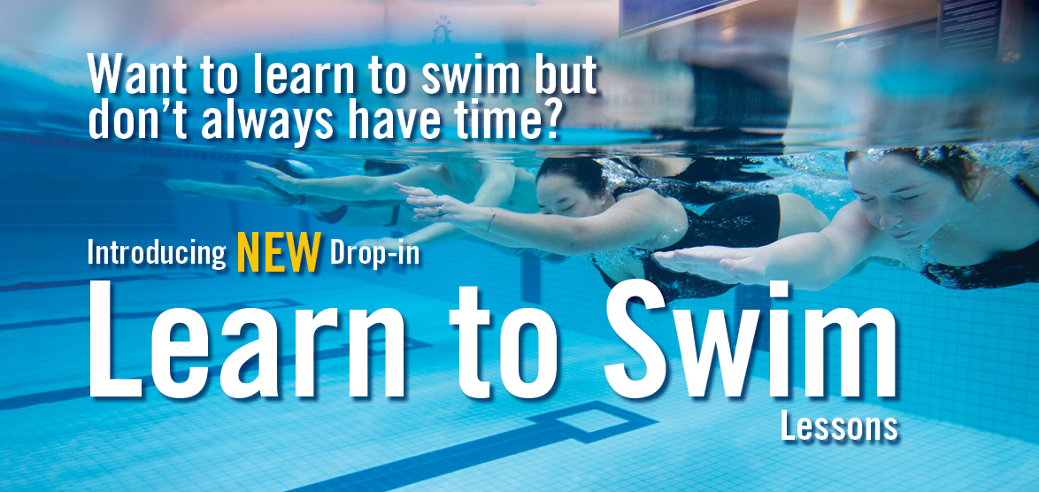 Underwater photo of swimmers swimming in a lane to promote learn to swim drop in programming.