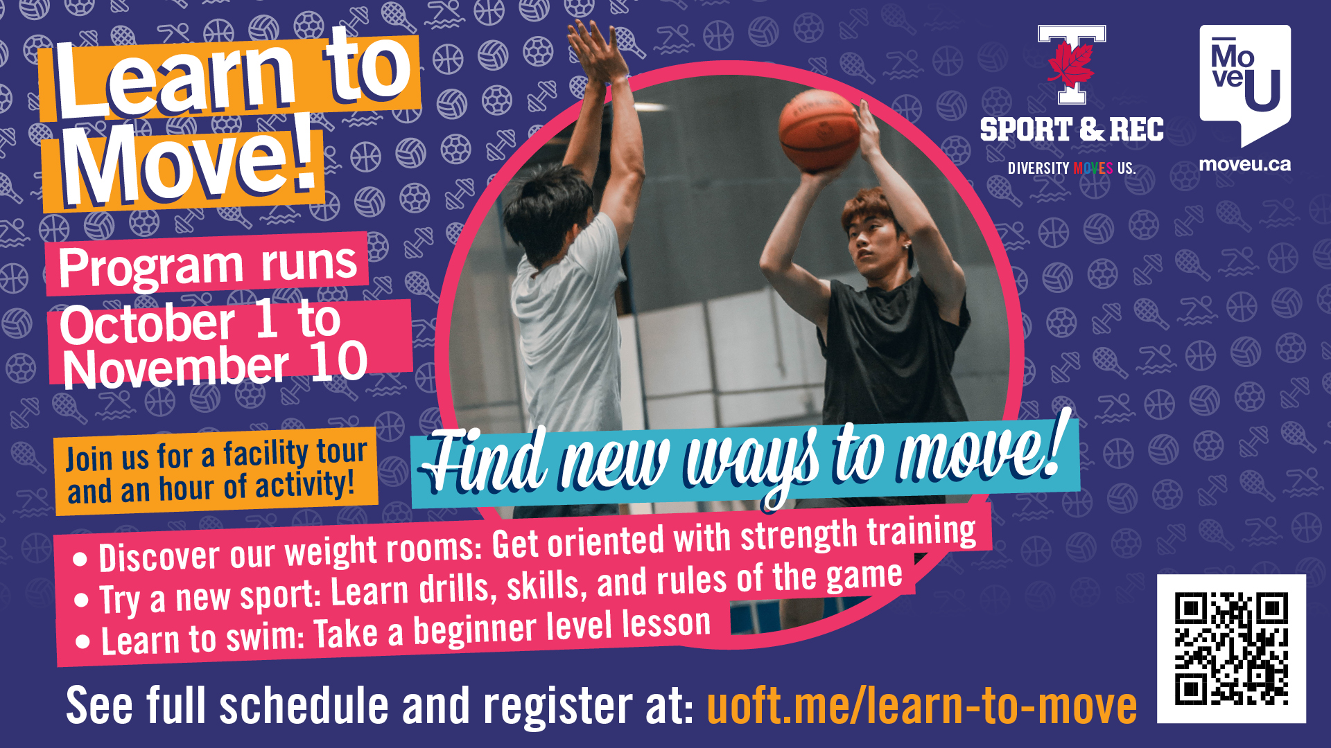 Learn to Move poster pictureing someone learning to play basketball