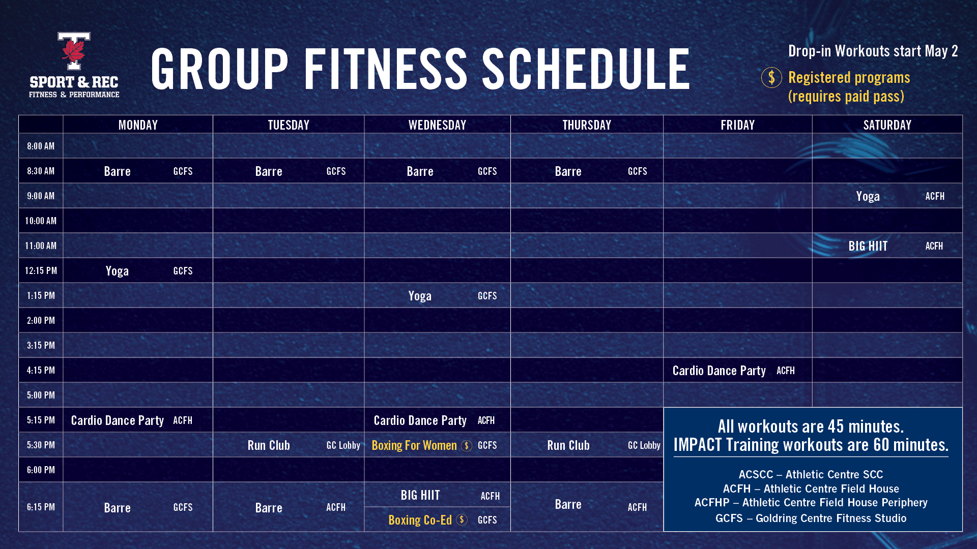 Spring 2022 Group Fitness Schedule