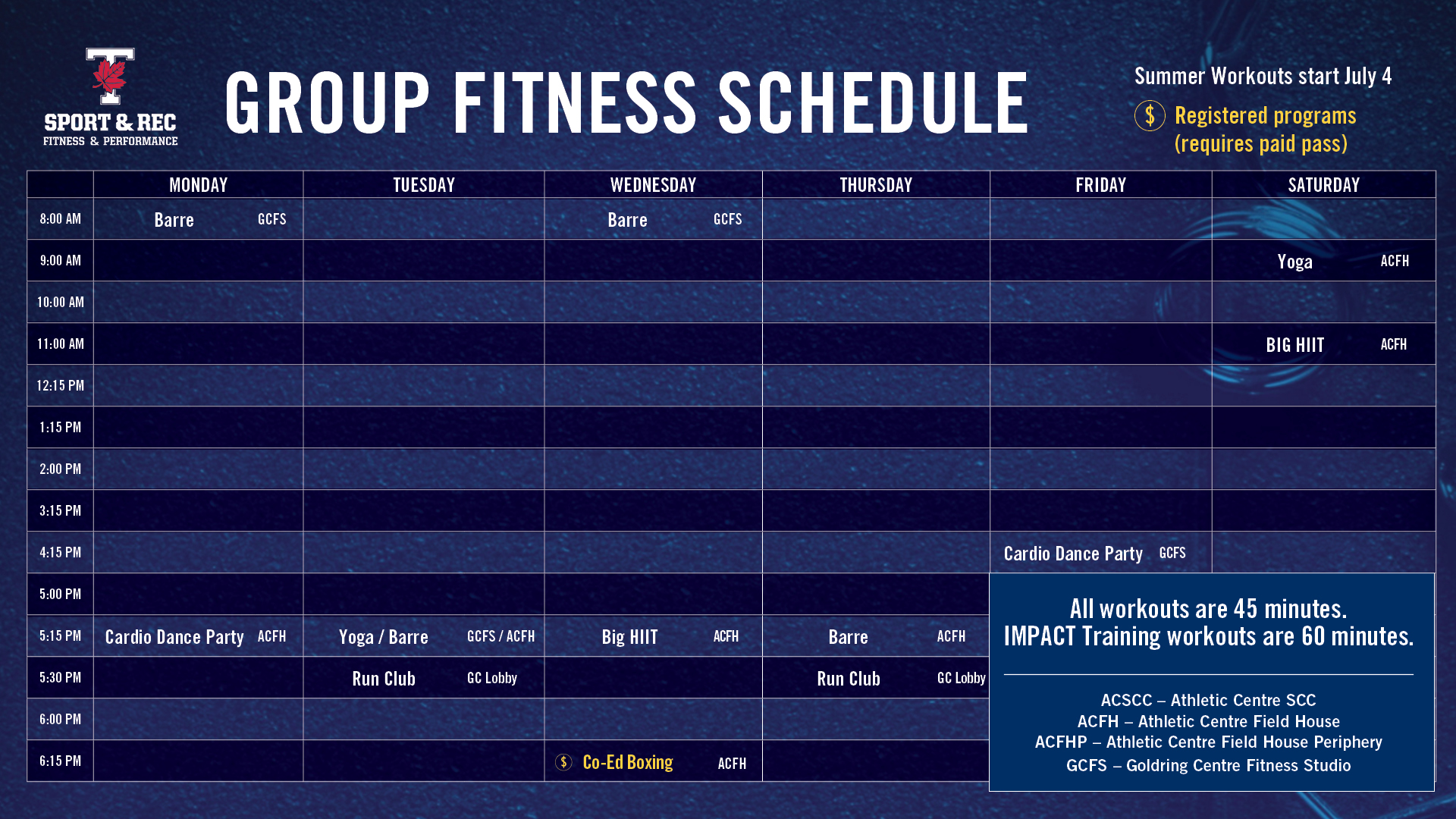 Group Fitness Schedule Summer 2022