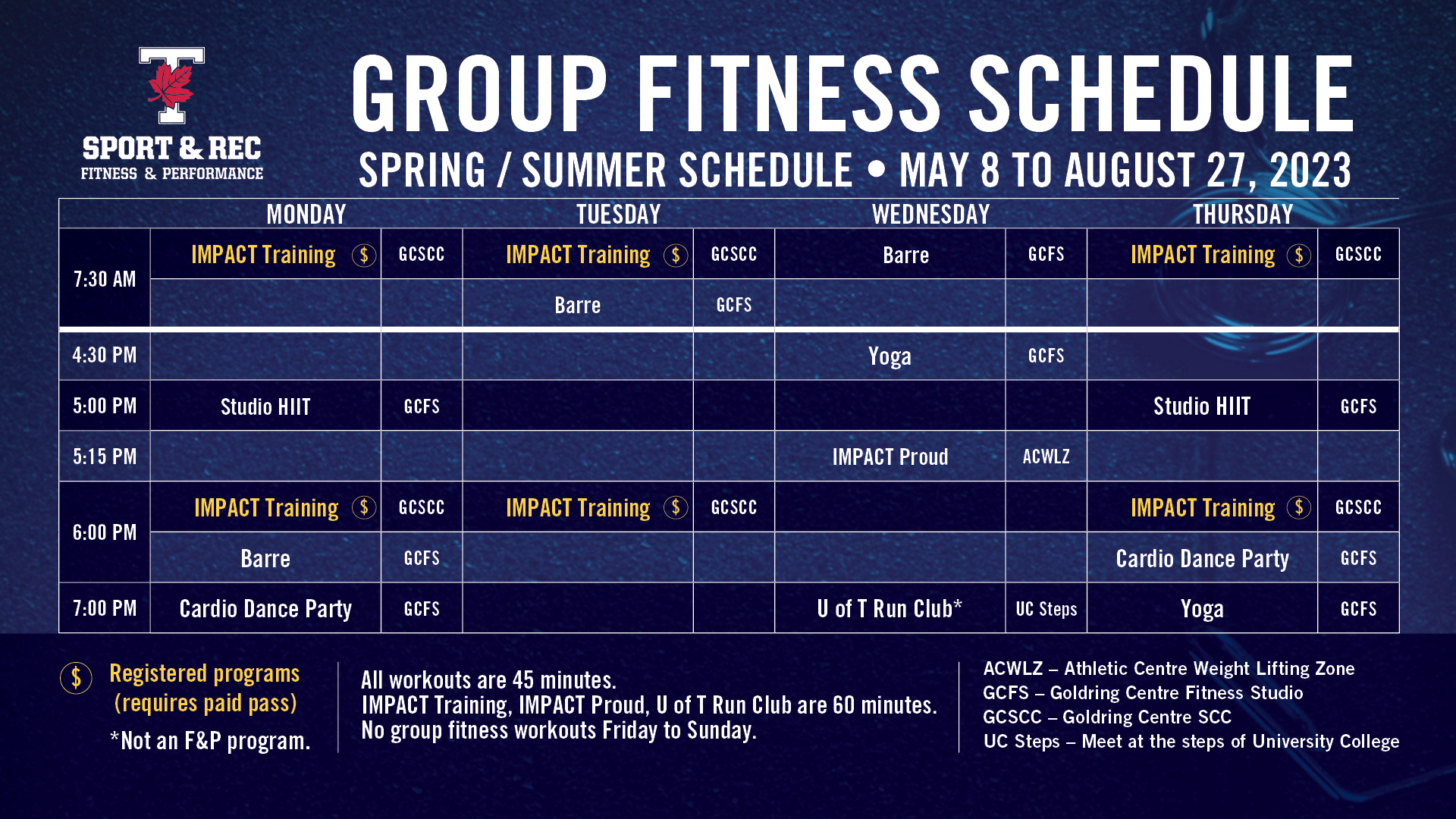 Summer group fitness schedule