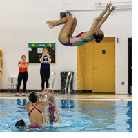 Women practicing synchronized swimming