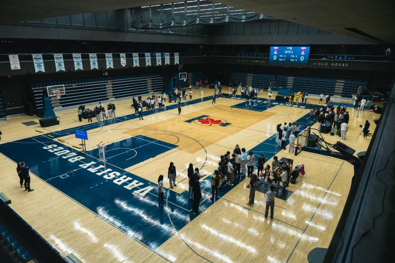 Students take part in a series of workshops in the Kimel Family Field House