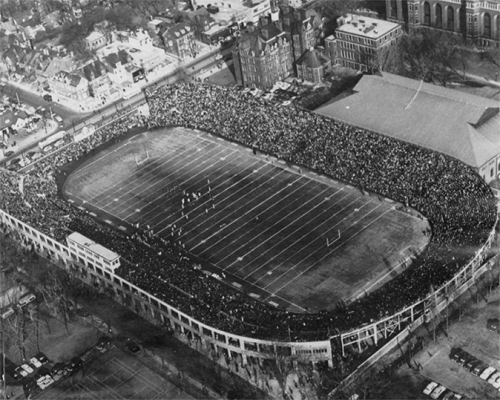 Varsity Stadium in 1954, aerial view