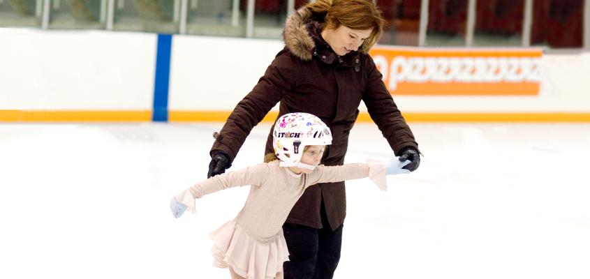 Mom and Daughter learning to skate together