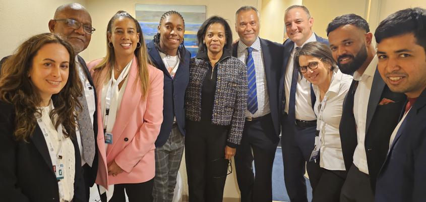 KPE's Sabrina Razack with participants of the Sporting Chance Forum, including Caster Semenya
