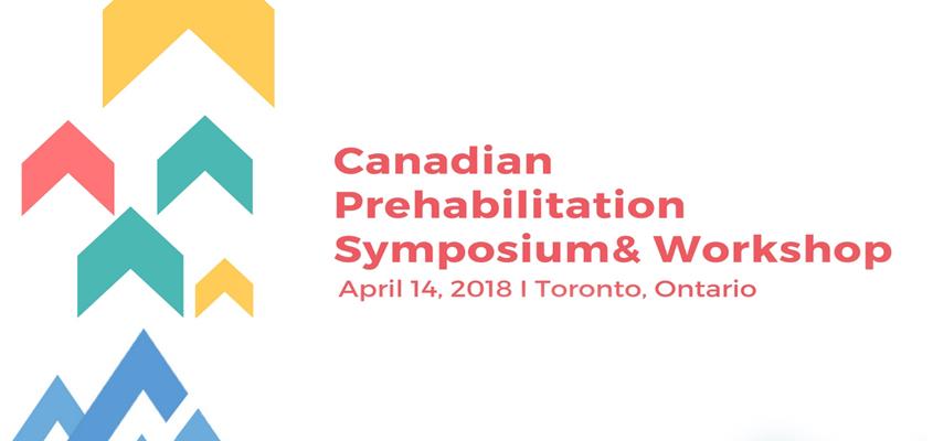 Stylized graphic with text that says Canadian Prehabilitation Symposium & Workshop