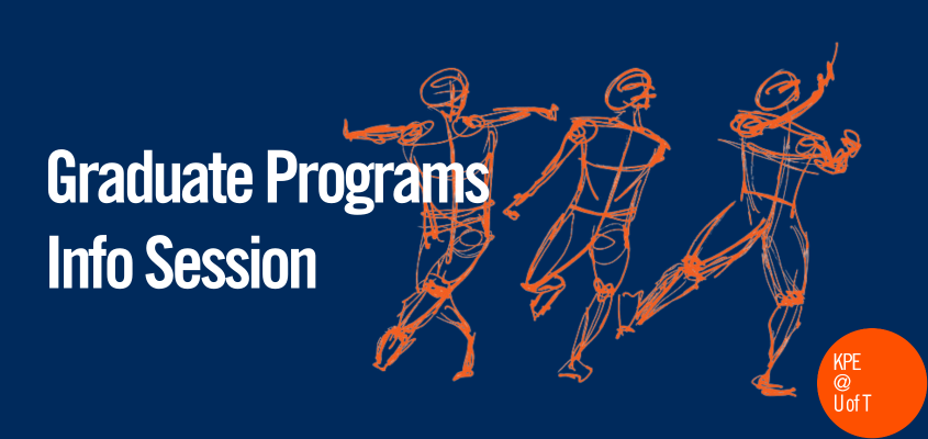 'graduate programs info session' text on blue background with three illustrated orange figures