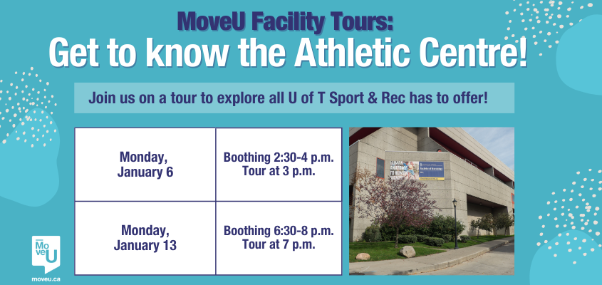 Athletic Centre tours schedule, detailed in text below. 