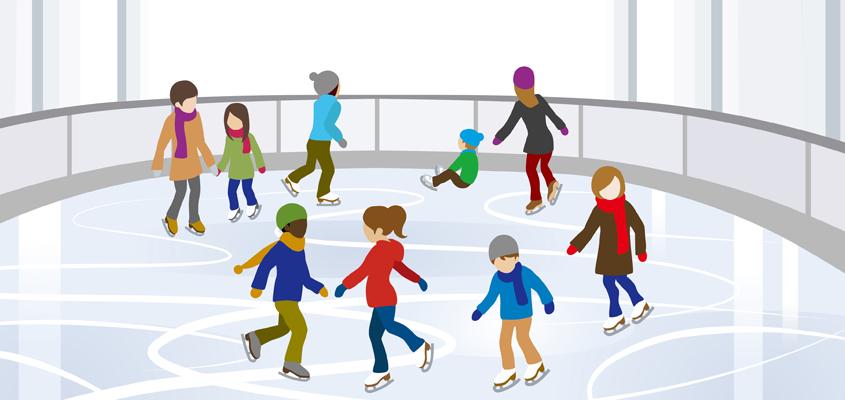 illustration of adults and children ice skating