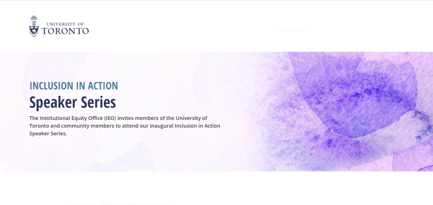 abstract purple illustration with text 'inclusion in action, speaker series'