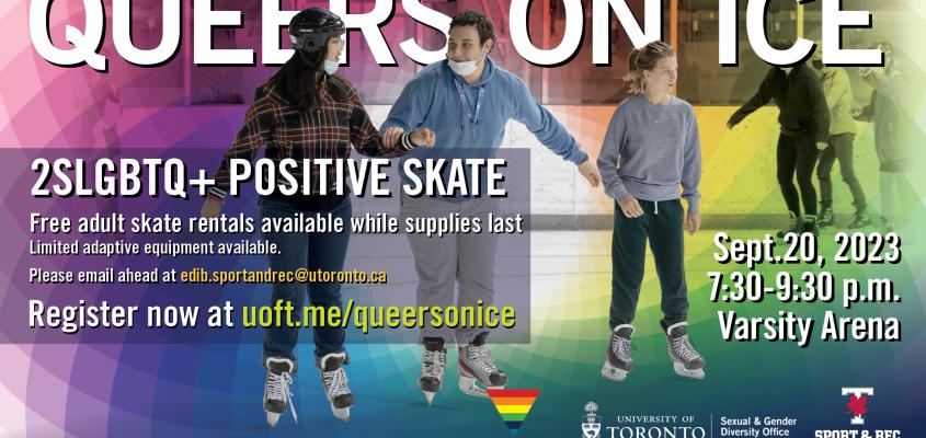Promotional poster shoes three people skating at Varsity Arena