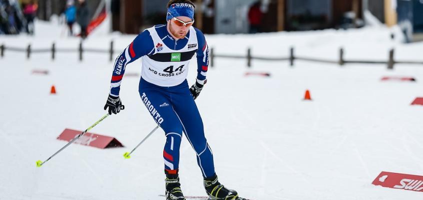 A University of Toronto student in a nordic ski race competition.