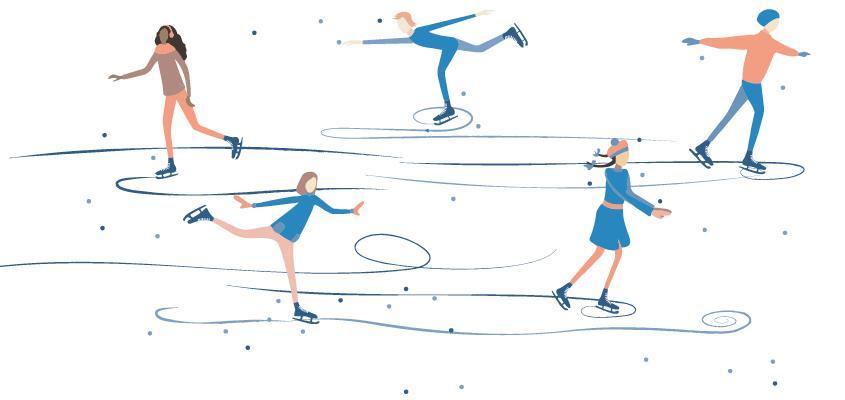 illustration of figures ice skating in the snow