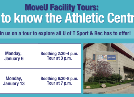 Athletic Centre tours schedule, detailed in text below. 